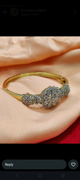 Gold Plated Zircon Stones Handcuff | Women Jewelry | Bangles/Bracelets | Brand New