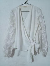 White knot Top with Tissue Puff Sleeves | Women Western | Medium | Worn Once