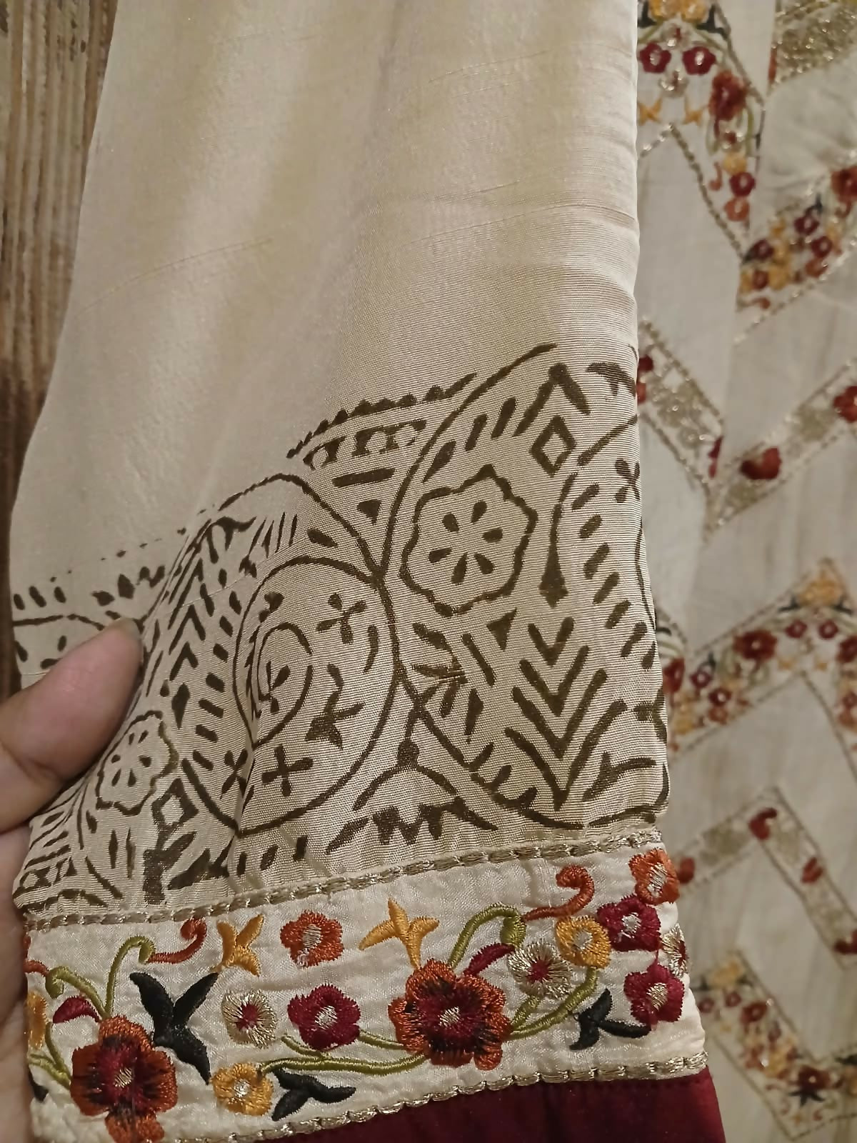 Gul Ahmed | Women Branded Formals | Beige and Maroon | Large | Preloved