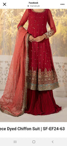 Maria B | Beautiful Red Crush Sharara | Women Branded Formals | Medium | New