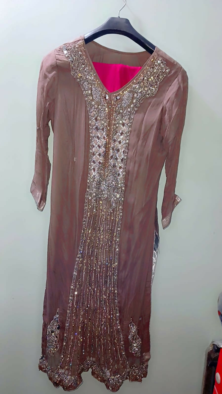 Brown Embroidered Shirt | Women Locally Made Kurta | Large | Preloved