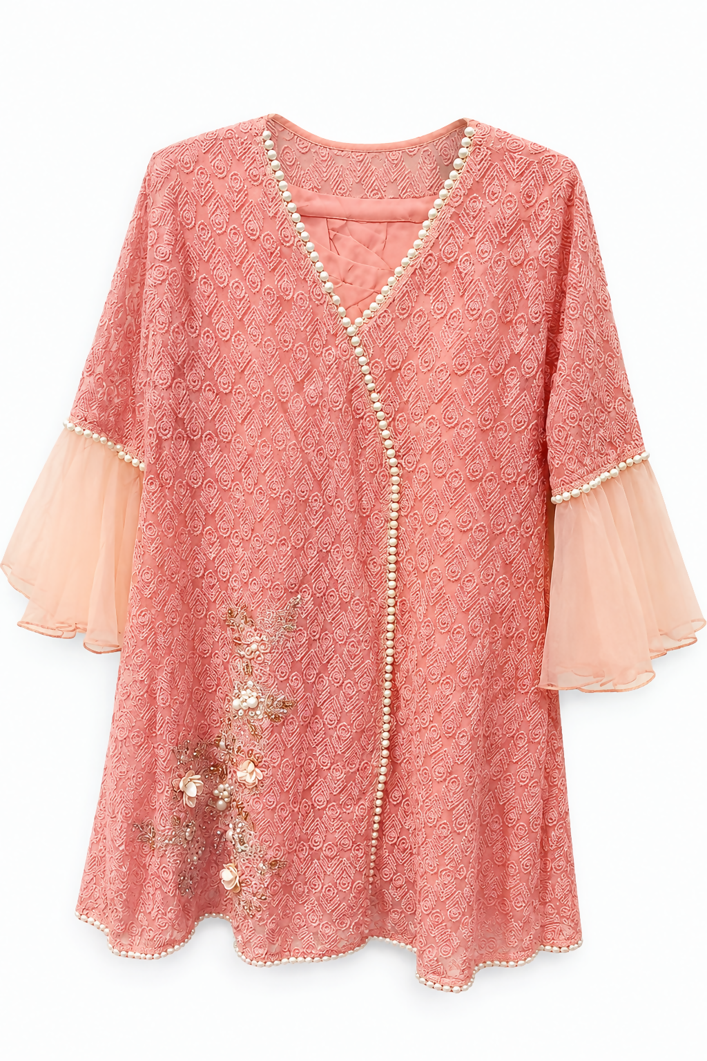 Angrakha Style Kurta | Women Locally Made Kurta | Peach | Medium | Worn Once