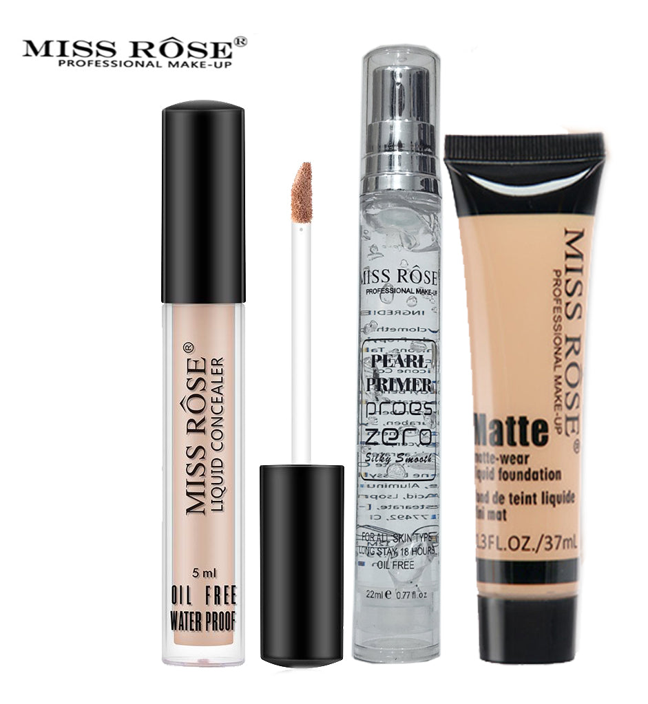 Buy Miss Rose Concealer Matte Foundation & Pearl Primer 3 Pcs Set 22 - Ml in Pakistan