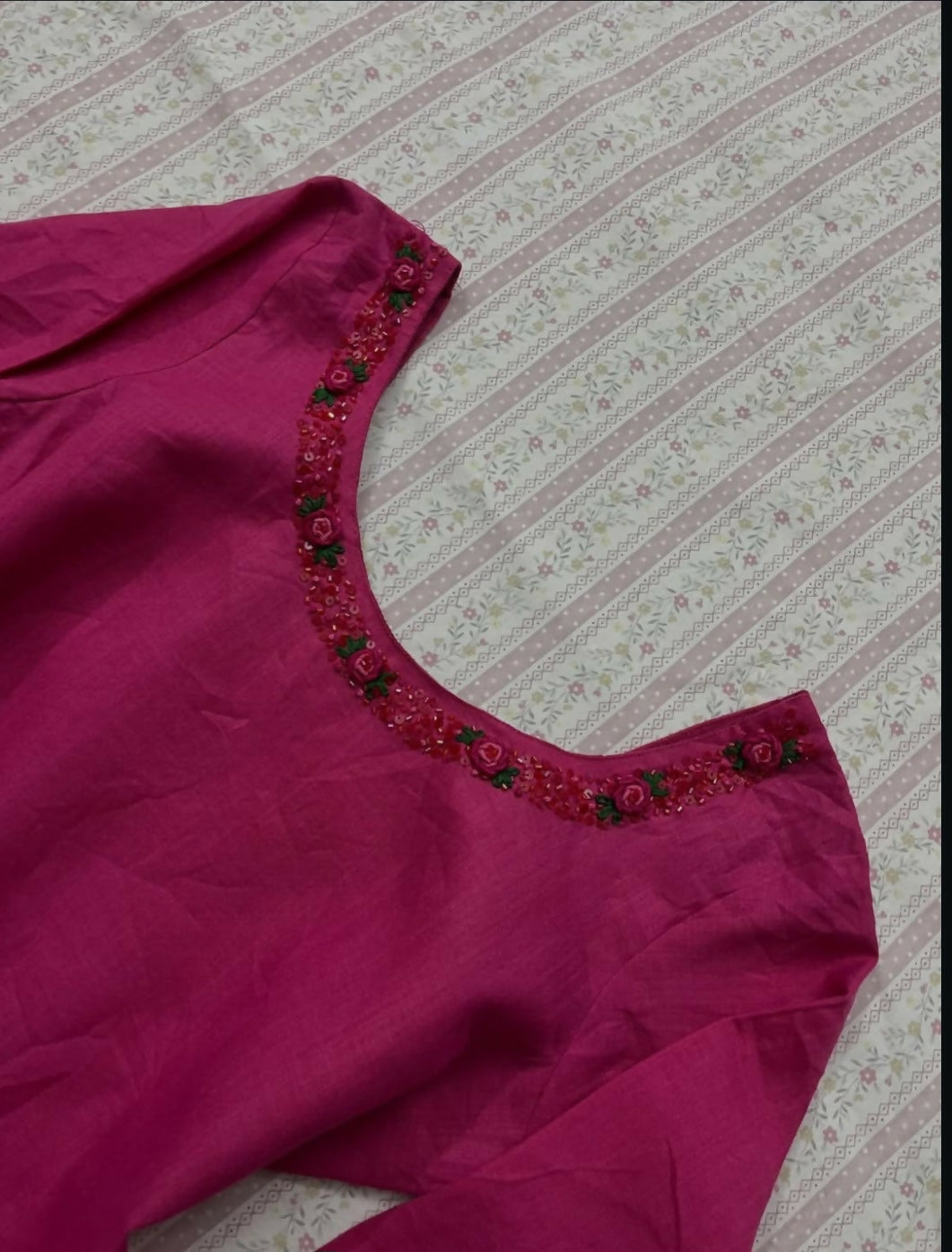 Fuchsia Pink Beautiful Embroidered Long Kurti | Women Locally Made Formals | Small | New