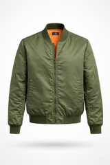 Classic Olive Bomber Jacket with Quilted Orange Lining | Men Jackets & Coats | Large | New