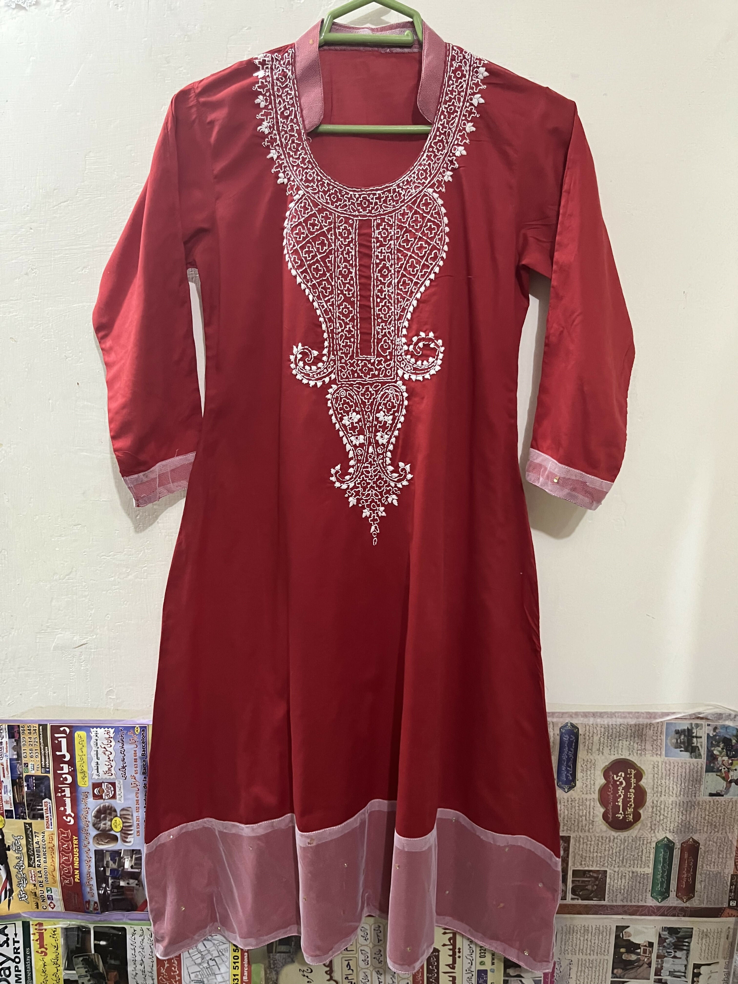 Red Embroidered Frok | Women Froks & Maxis | Worn Once