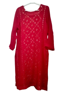 Blood red Mukesh chiffon Suit | Women Locally Made Formals | X Large | Preloved