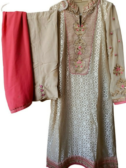 Chiffon 3PC Stitched Suit | Women Locally Made Kurta | Medium | Preloved