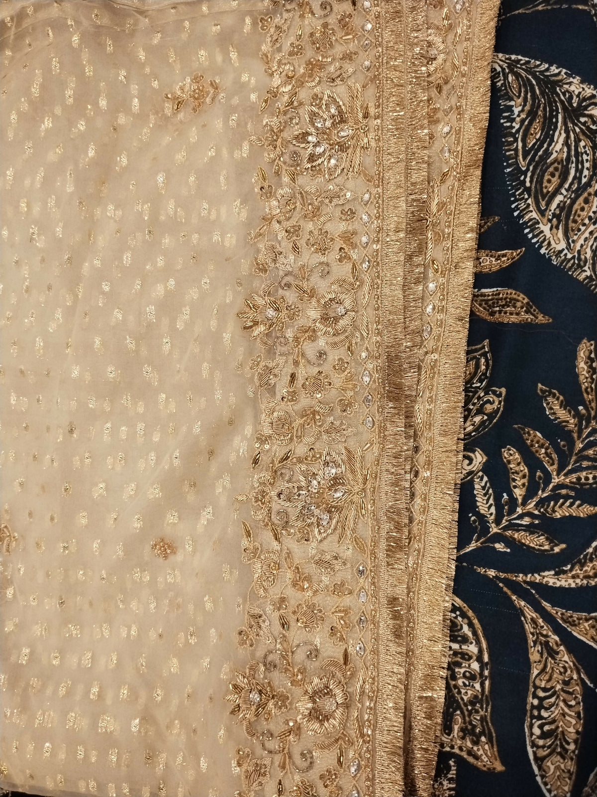 Fancy Gharara Dress | Women Locally Made Formals | Ghararas Shararas & Lehangas | Golden & Off White | Medium | Brand New