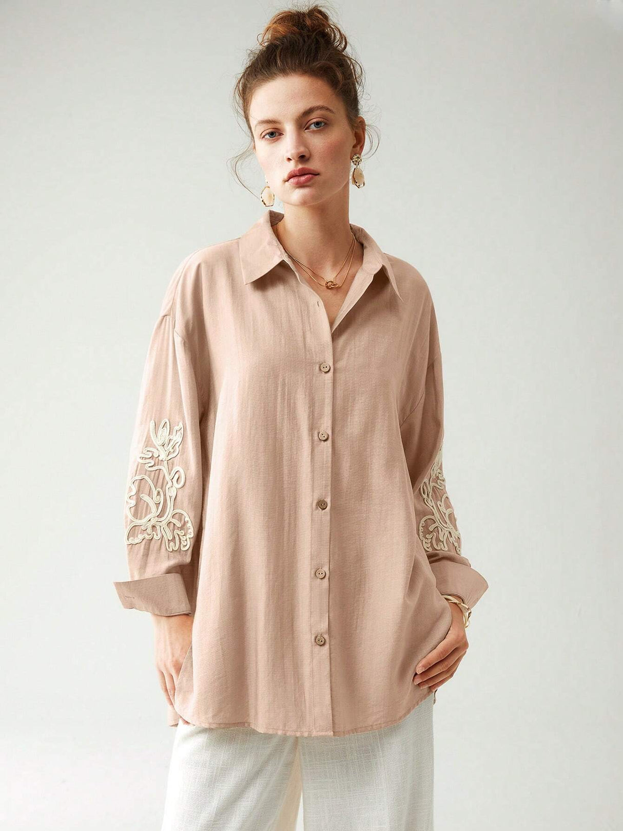 Buy SHEIN Anewsta Cotton Linen Texture Vacation Rose Hand Cranked Shirts in Pakistan