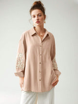 Buy SHEIN Anewsta Cotton Linen Texture Vacation Rose Hand Cranked Shirts in Pakistan