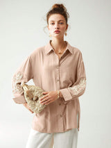 Buy SHEIN Anewsta Cotton Linen Texture Vacation Rose Hand Cranked Shirts in Pakistan