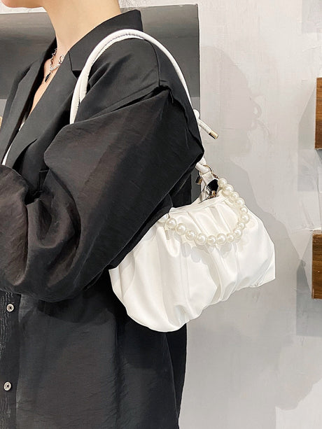 Buy SHEIN Argyle Princess Faux Pearl & Rhinestone Pearl Chain & Decor Minimalist Pearls Decor Ruched Bag in Pakistan