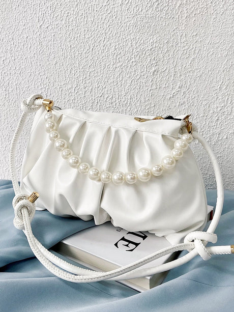 Buy SHEIN Argyle Princess Faux Pearl & Rhinestone Pearl Chain & Decor Minimalist Pearls Decor Ruched Bag in Pakistan
