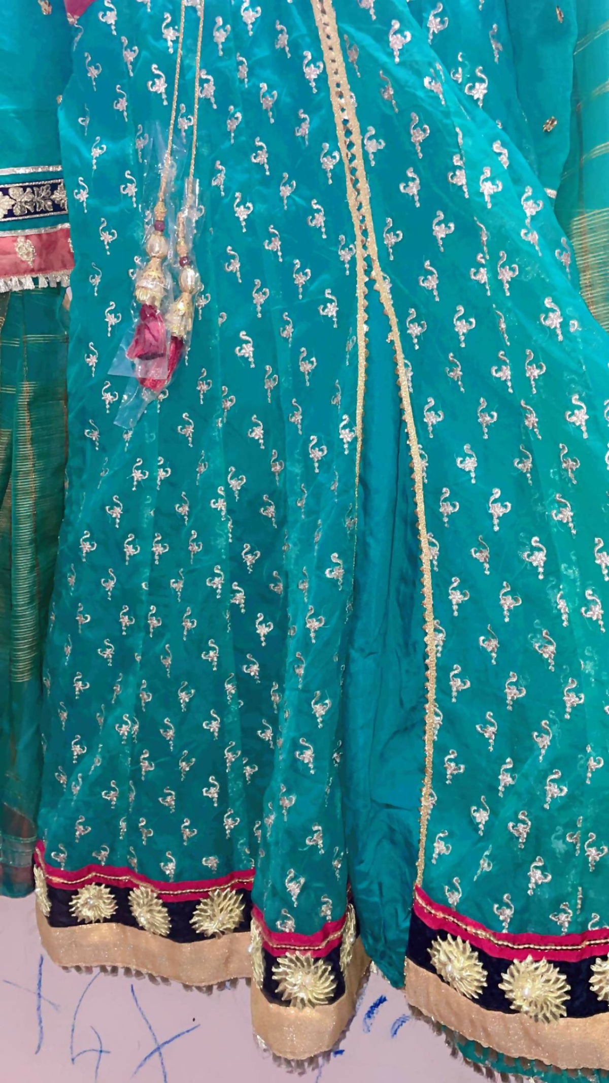 Frock with Gharara | Women Locally Made Formals | Small | Blue & Red | Brand New
