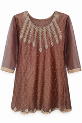 3PC Brown Embroidered Organza Dress | Women Locally Made Formals | Large | Worn Once