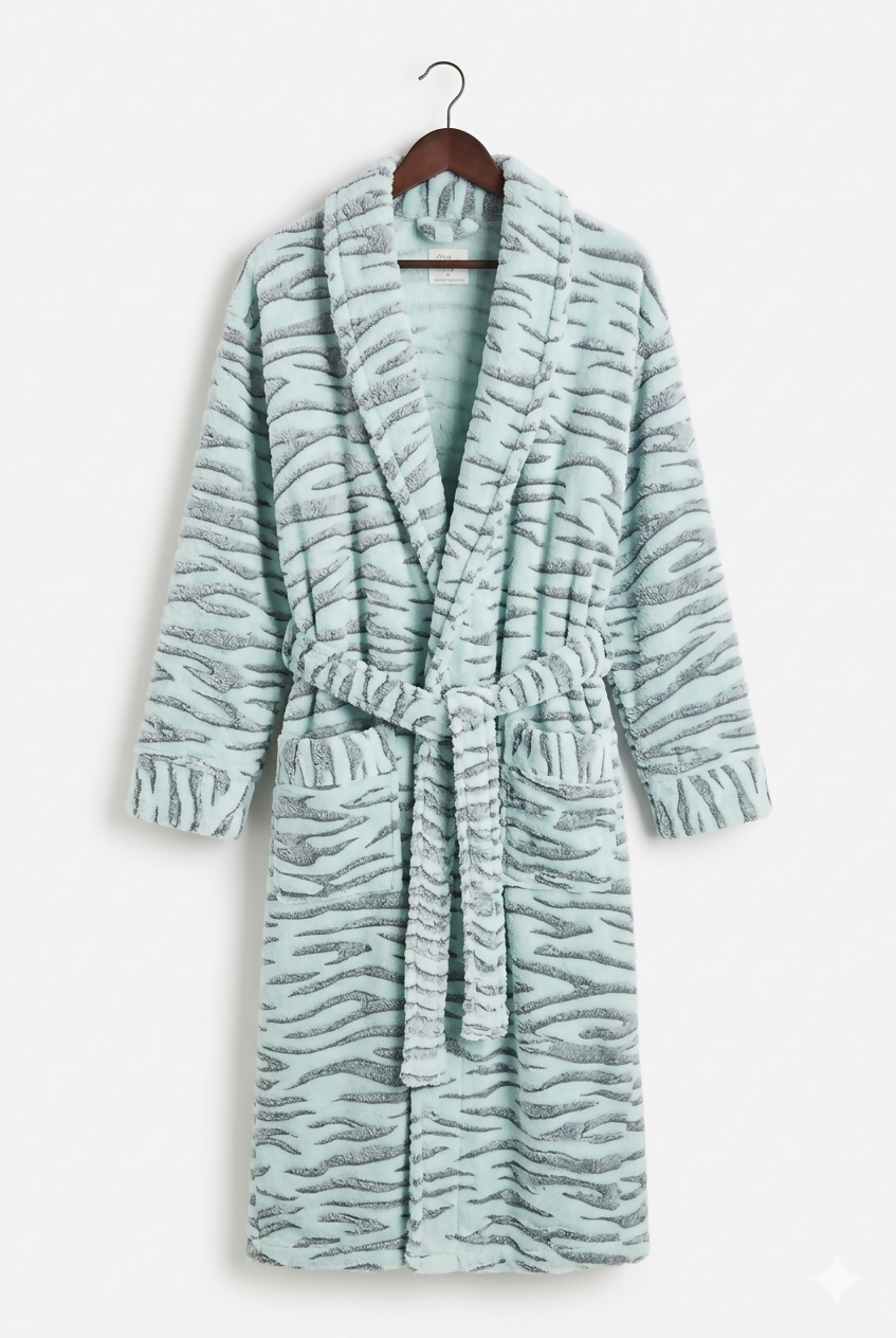 Luxury Embossed Zebra Plush Bathrobe for Women | Women Accessories | Bath Towels | Brand New
