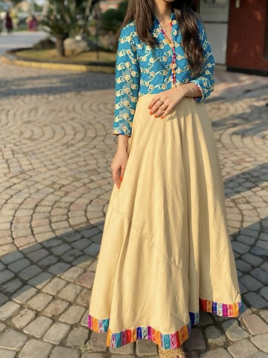 Blue and Beige Maxi | Women Frocks & Maxis | Small to Medium | Worn Once