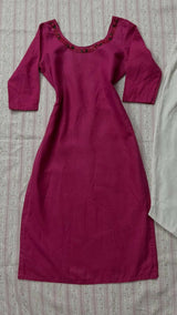 Fuchsia Pink Beautiful Embroidered Long Kurti | Women Locally Made Formals | Small | New