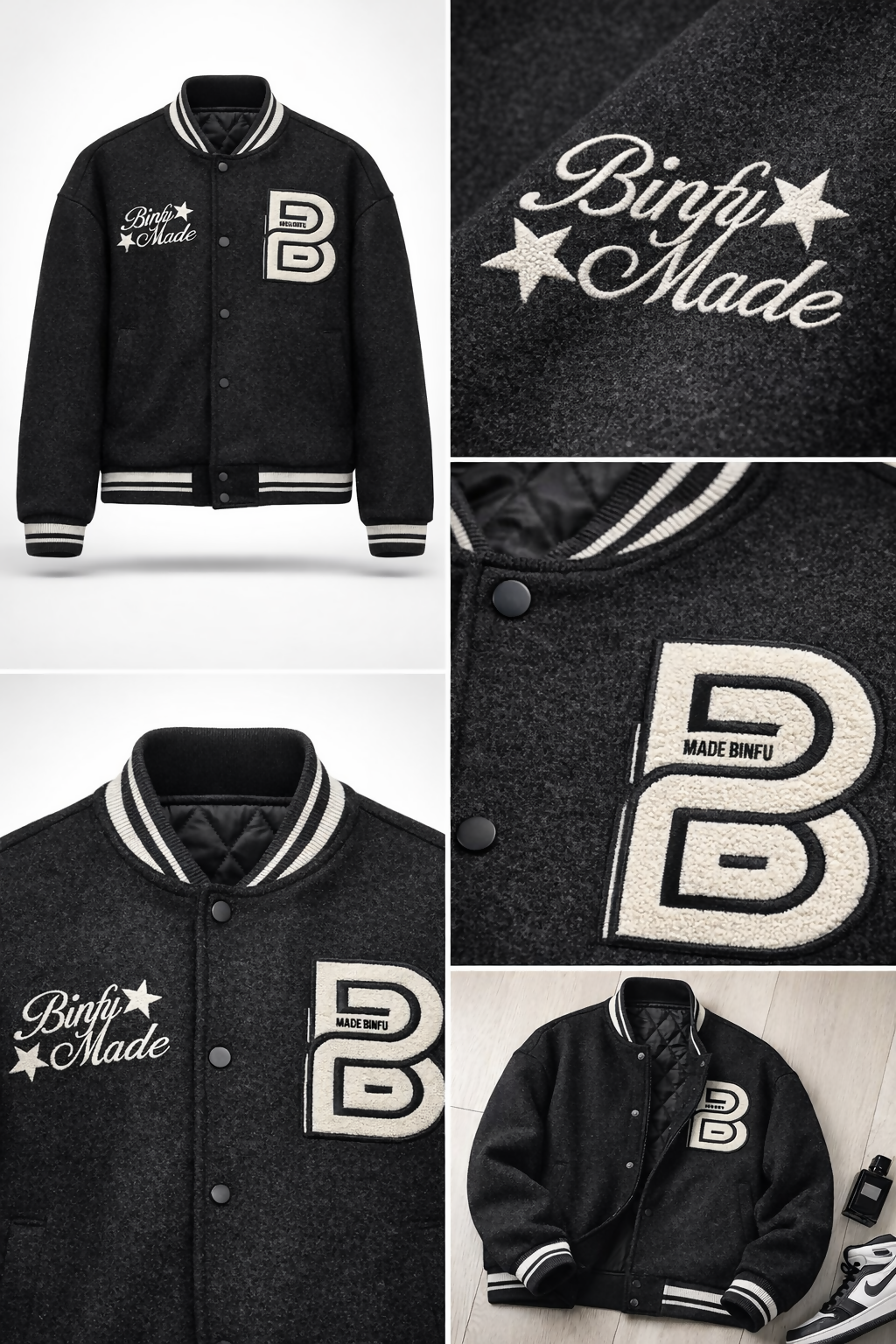 BAPE Black Varsity Jacket with Chenille B Patch | Men Jackets & Coats | Large | New