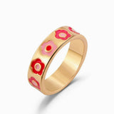 Floral Gold Ring Band | Women Jewerly | Rings | Red & Pink | Size: 7 to 8 | Brand New