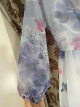 Floral Chiffon Maxi | Women Frocks & Maxis | Small | White & Purple | Preloved