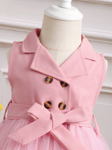 Buy SHEIN Baby Girl Double Button Mesh Hem Belted Dress in Pakistan