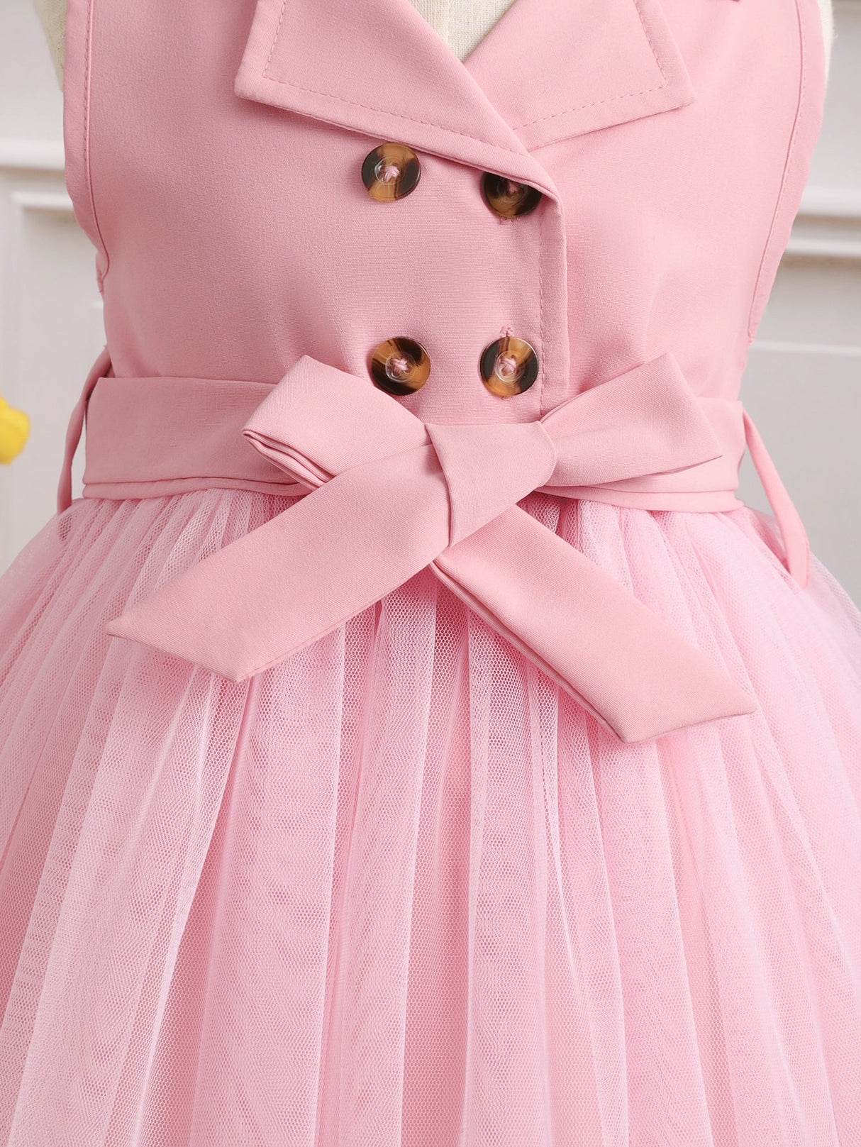 Buy SHEIN Baby Girl Double Button Mesh Hem Belted Dress in Pakistan