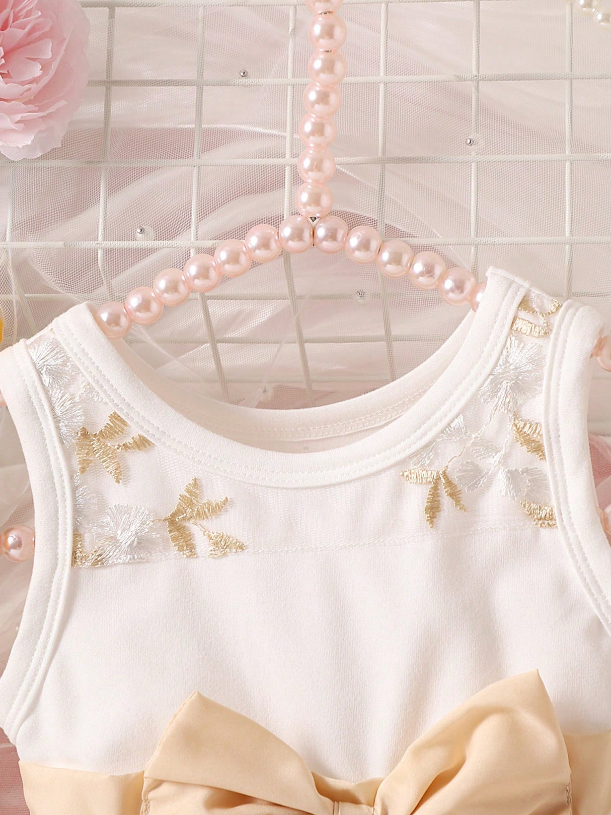 Buy SHEIN Baby Girl Floral Embroidery Bow Front Mesh Overlay Dress in Pakistan