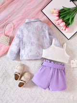 Buy SHEIN Baby Girl Jacquard Shirt & Cami Top & Shorts in Pakistan