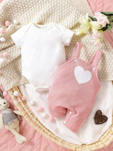 Buy SHEIN Baby Girl Newborn Solid Bodysuit & Heart Print Cami Romper in Pakistan