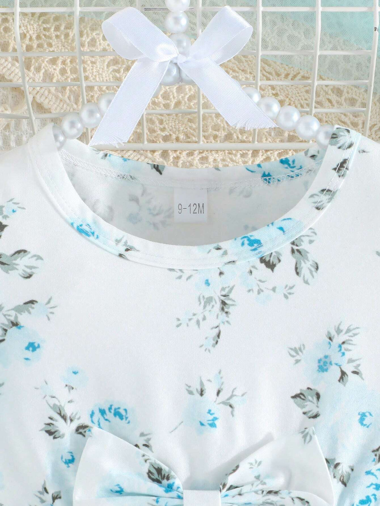 Buy SHEIN Baby Girl Summer Double-Layer Mesh Dress With Ruffle Sleeve Opening And Flower Print, Round Neck And Dual-Layer Mesh With Bow Decoration in Pakistan
