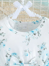 Buy SHEIN Baby Girl Summer Double-Layer Mesh Dress With Ruffle Sleeve Opening And Flower Print, Round Neck And Dual-Layer Mesh With Bow Decoration in Pakistan