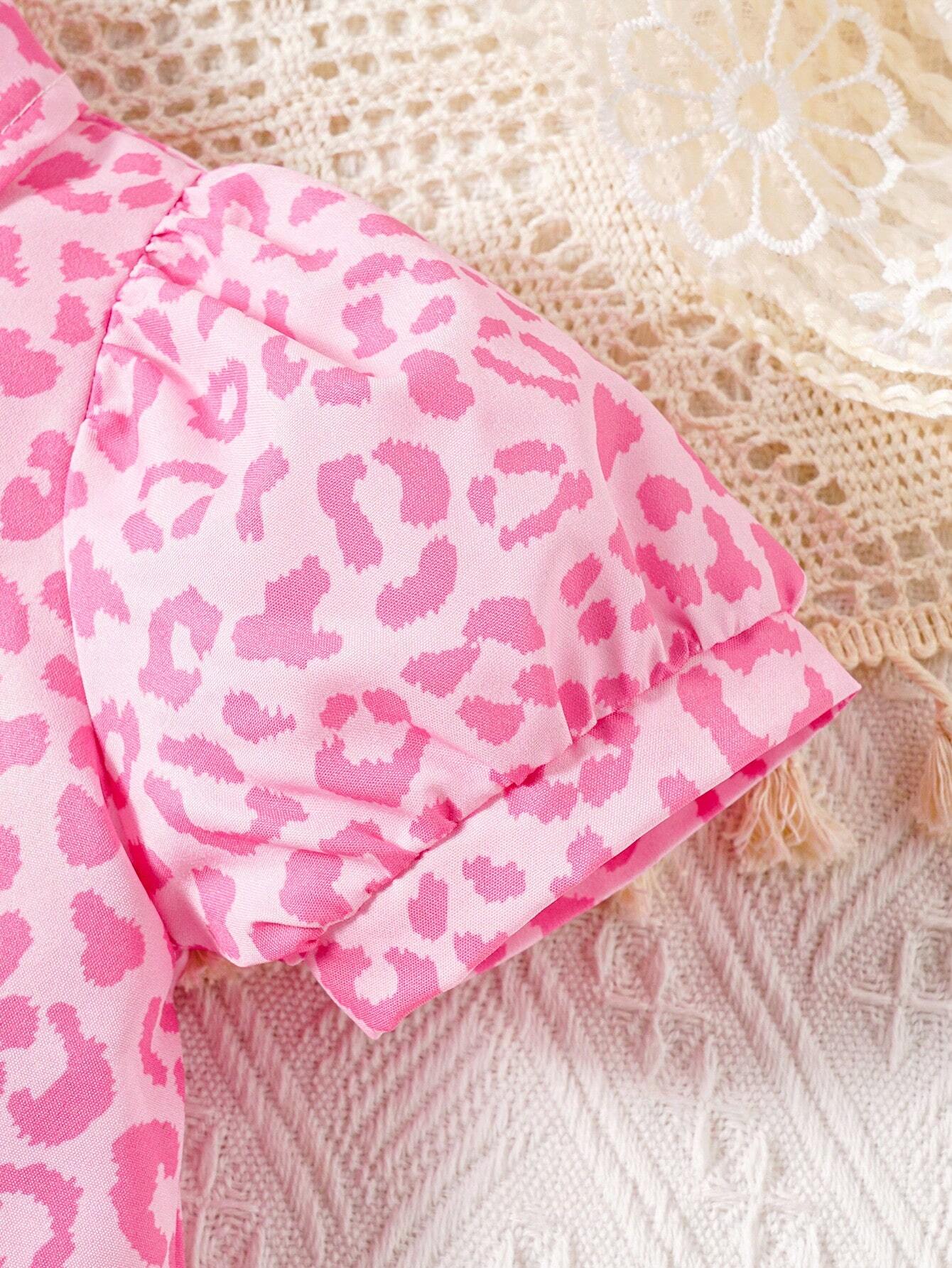 Buy SHEIN Baby Girls' Pink Leopard Print Shirt With Skirt Set For Spring/Summer in Pakistan