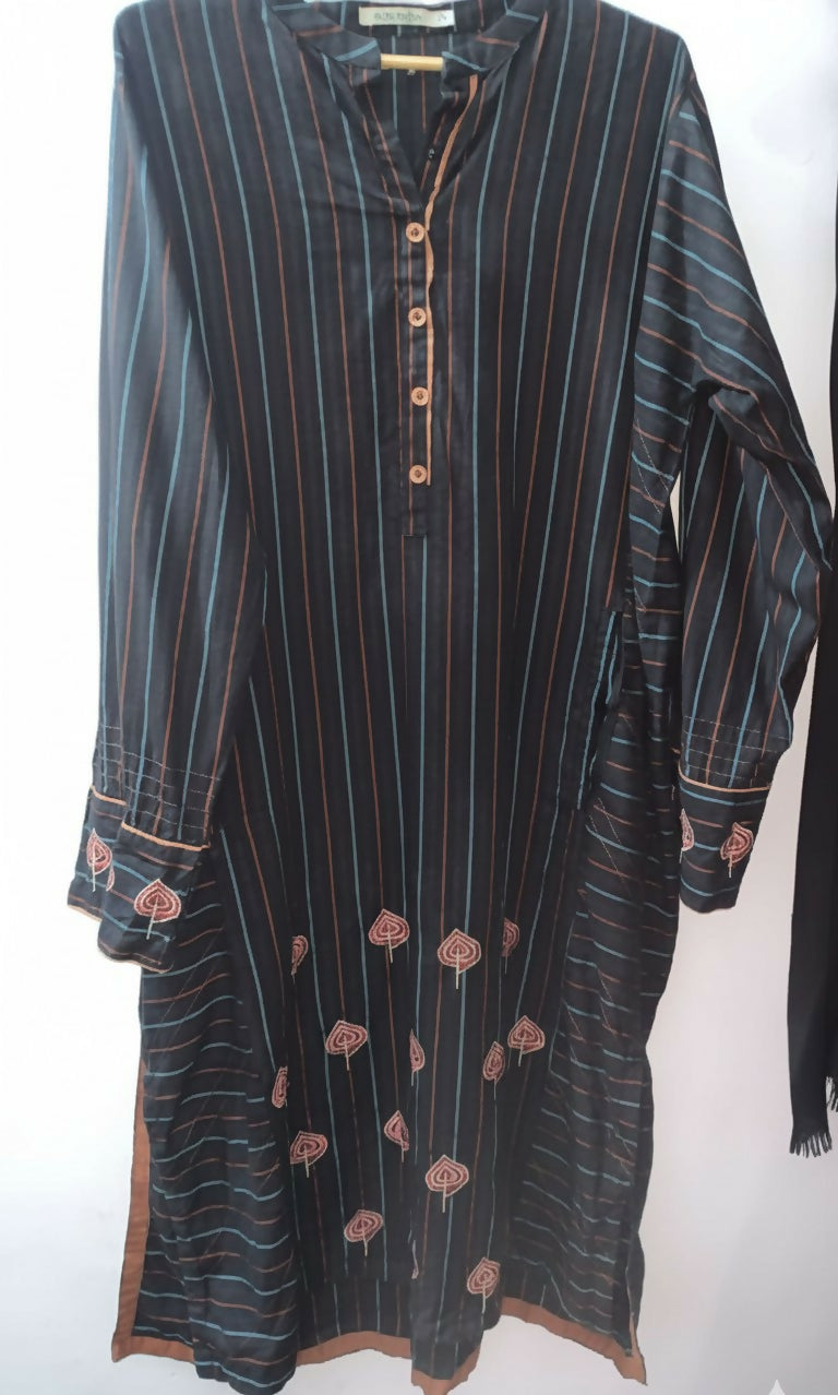 Edenrobe Embroided Shirt / kurta | Women Branded Kurta| Long black Embroided shirt branded| X Large | Preloved