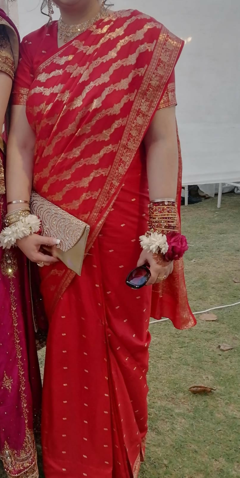 Red Saree | Women Locally Made Formals Sarees | Large | Worn Once