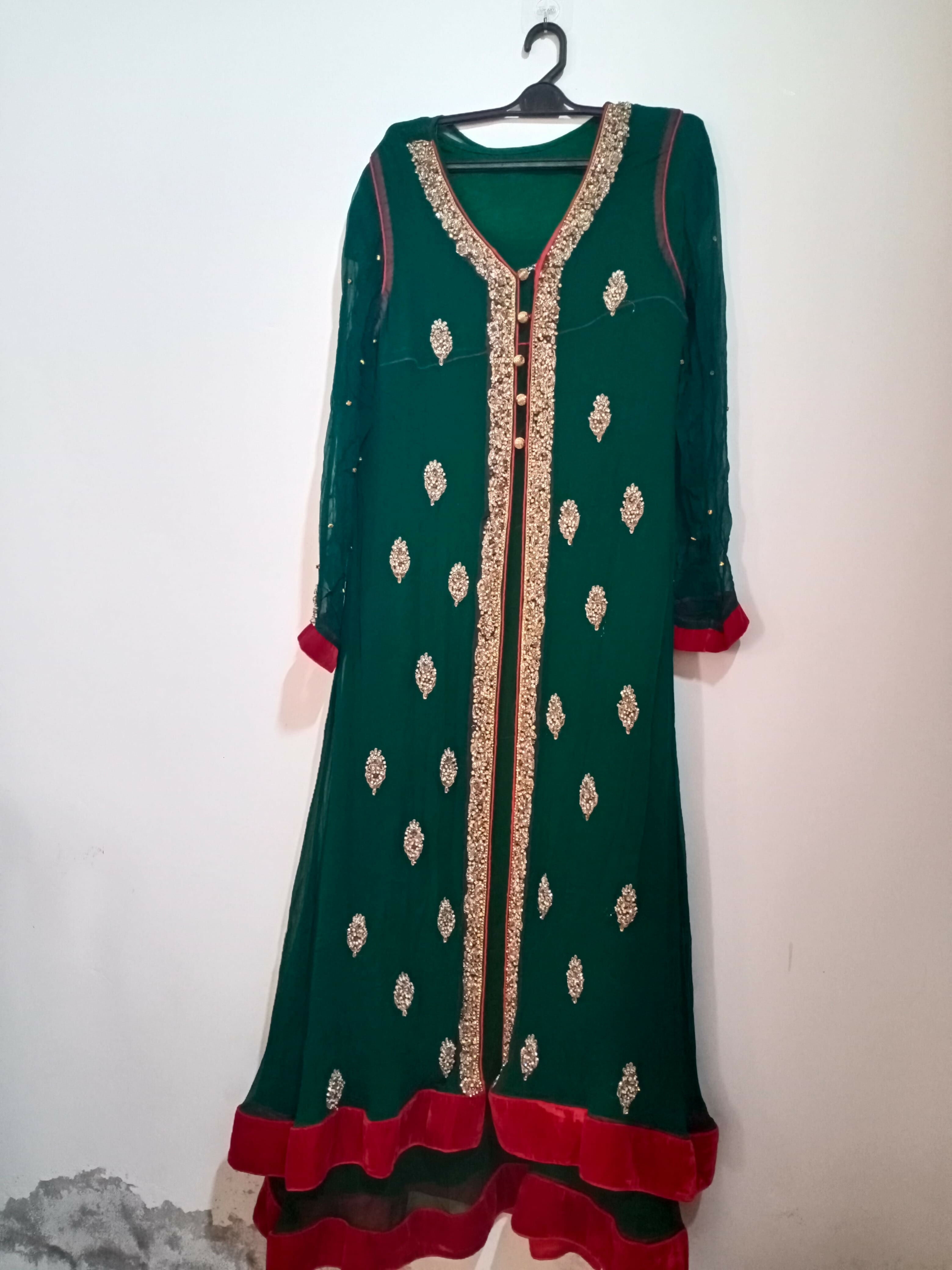 Bottle Green Open Frok Double Maxi | Women Locally Made Formals | Large | Preloved