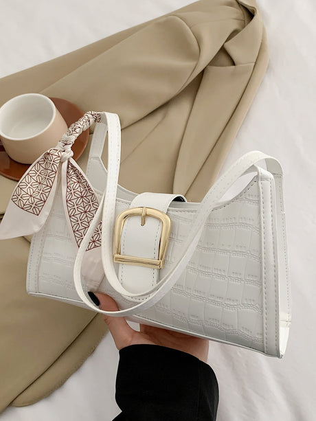 Buy SHEIN Bow Decor White Alligator Pattern Silk Scarf Decorated Armpit Bag in Pakistan
