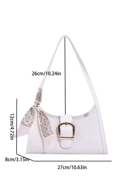 Buy SHEIN Bow Decor White Alligator Pattern Silk Scarf Decorated Armpit Bag in Pakistan