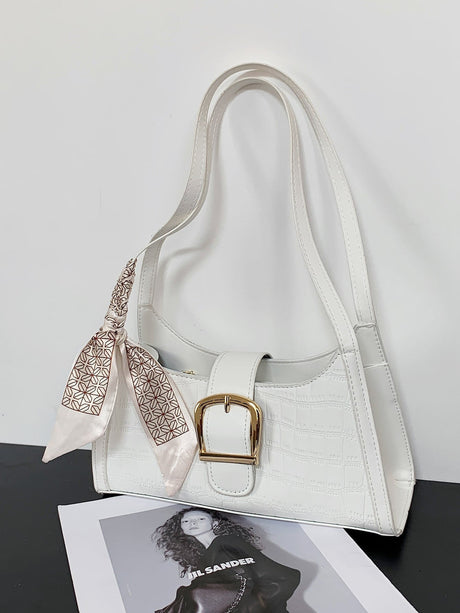 Buy SHEIN Bow Decor White Alligator Pattern Silk Scarf Decorated Armpit Bag in Pakistan