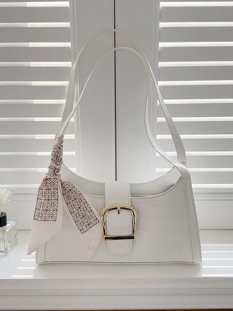 Buy SHEIN Bow Decor White Alligator Pattern Silk Scarf Decorated Armpit Bag in Pakistan