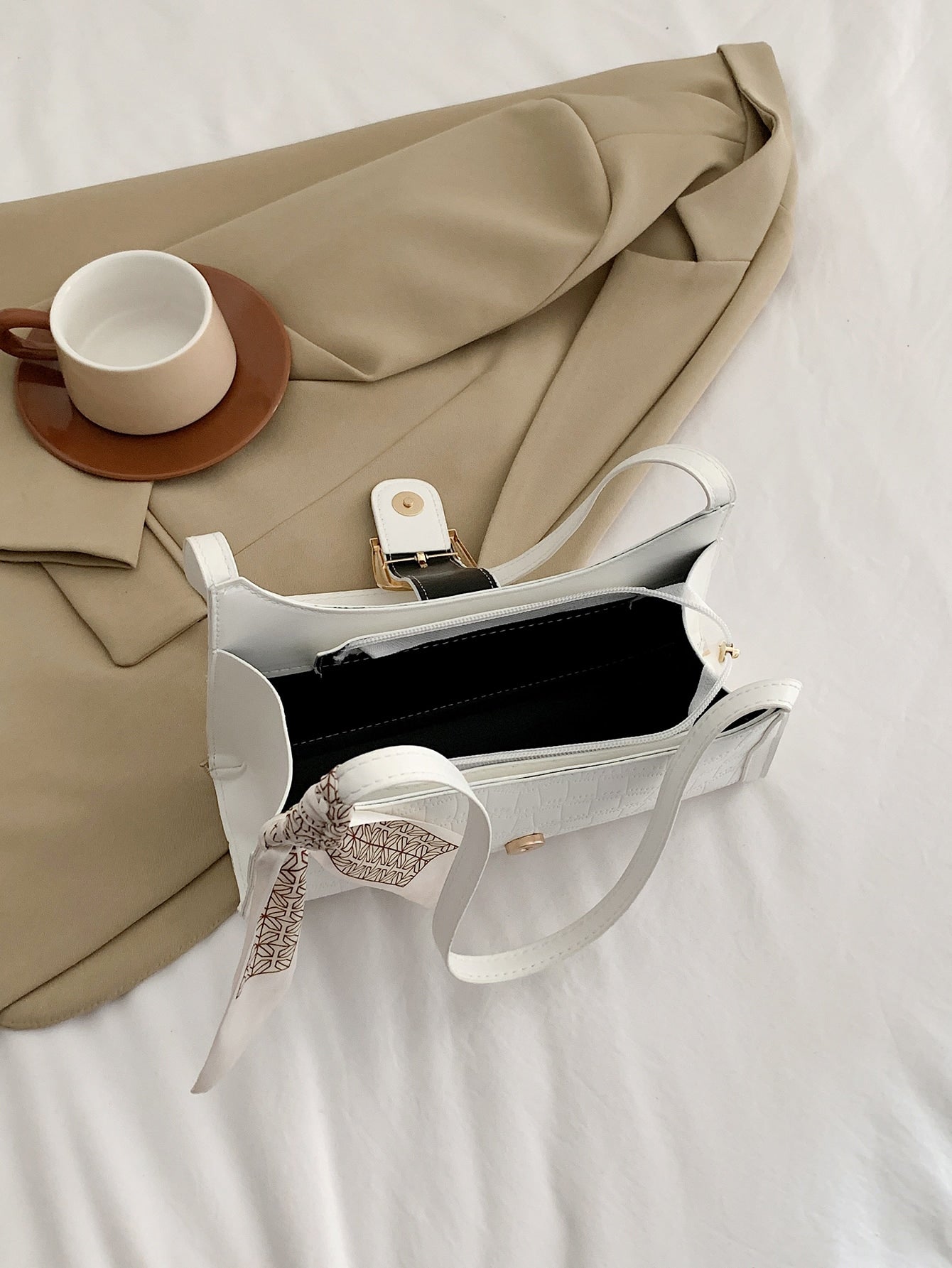 Buy SHEIN Bow Decor White Alligator Pattern Silk Scarf Decorated Armpit Bag in Pakistan