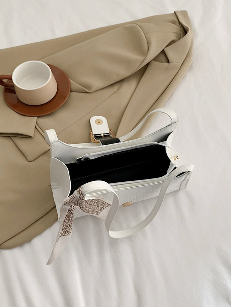 Buy SHEIN Bow Decor White Alligator Pattern Silk Scarf Decorated Armpit Bag in Pakistan