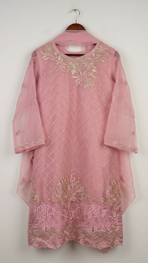 3Pcs Embroided Suit | Women Locally Made Formals | Large | Pink | Preloved