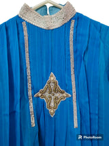 Long Blue Frock 3 Pc| Women Froks & Maxis | Small | Preloved