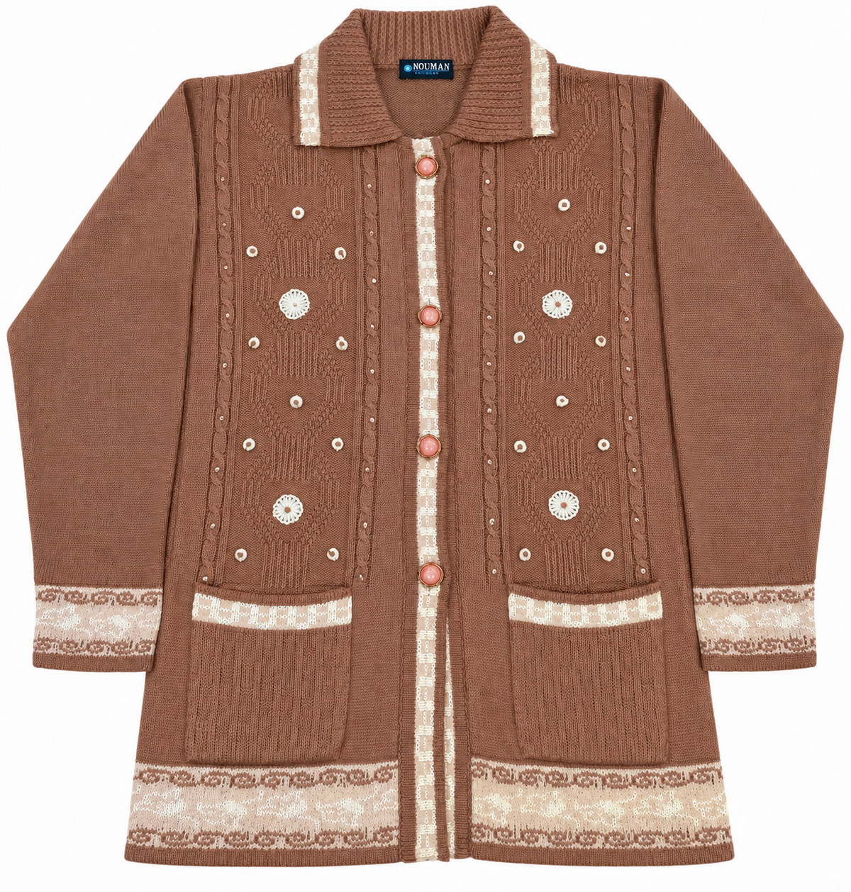 Pink Sweater | Women Sweaters & Jackets | Tea Pink & Off White | Medium | Brand New