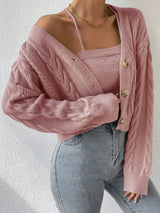Buy SHEIN Cable Knit Drop Shoulder Cardigan & Cami Knit Top in Pakistan