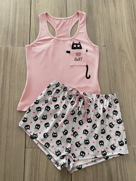 Buy SHEIN Cartoon & Slogan Graphic Tie Front PJ Set in Pakistan