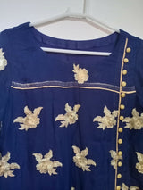 Dark Blue Side Cut Open Frock | Women Locally Made Formals | Large | Worn once