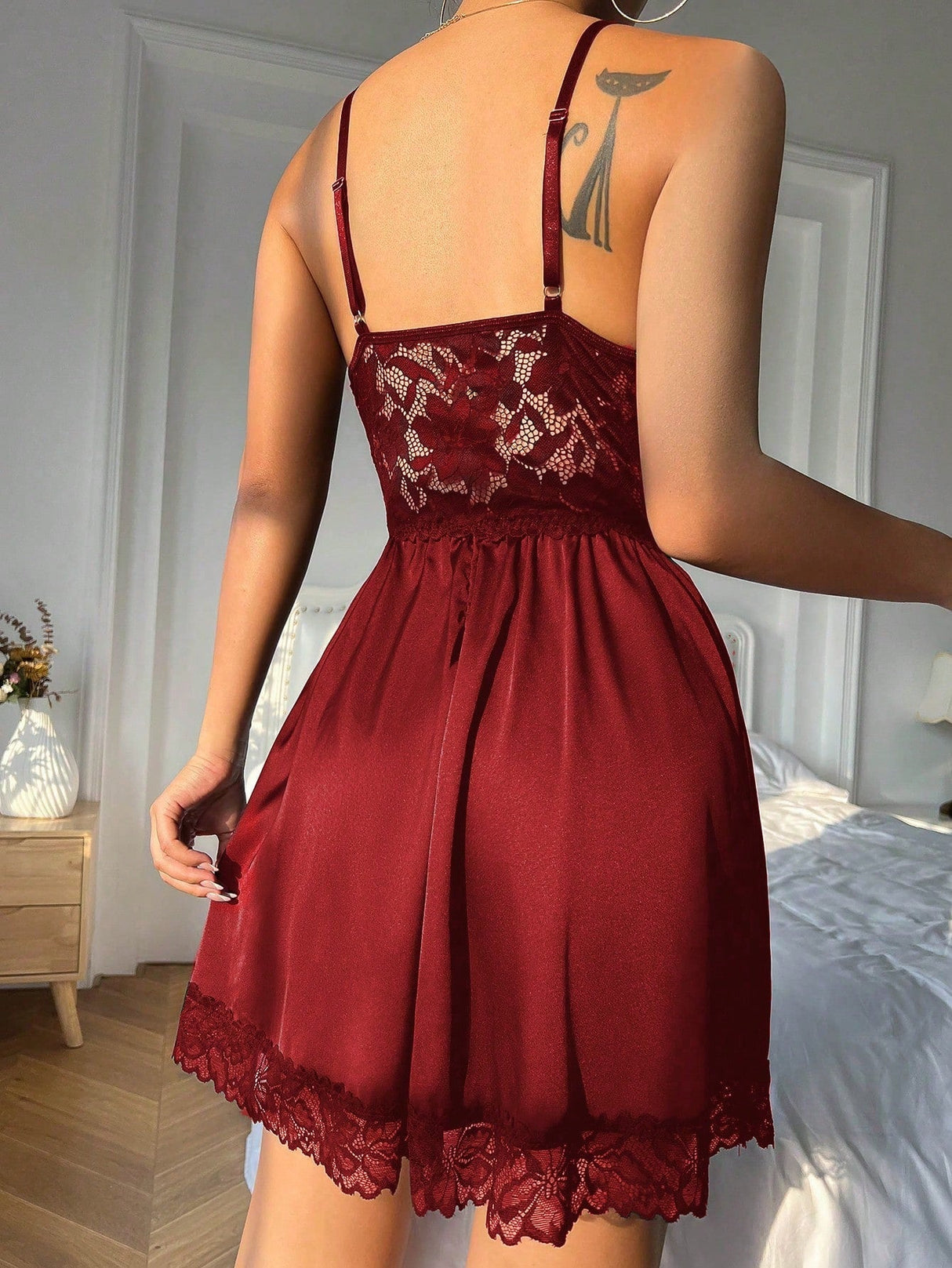 Buy SHEIN Contrast Lace Satin Cami Nightdress in Pakistan